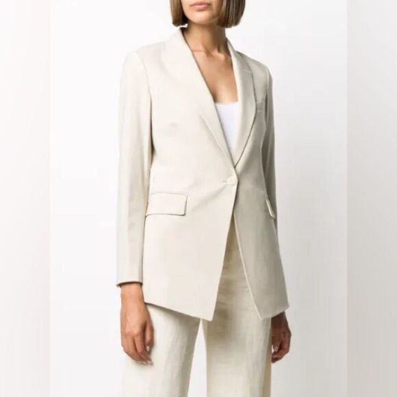 Theory Etiennette Elongated Stretch Linen Blazer in Bone - Picture 3 of 11